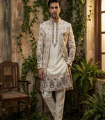 Cream thread and sequins embroidered indowestern