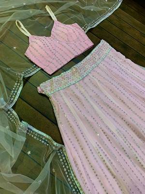Blush Pink Embroidered Lehenga Set with Sheer Dupatta 6