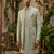 Light green thread and sequins embroidered indowestern