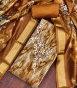 Mustard cotton silk embellished unstitched dress material