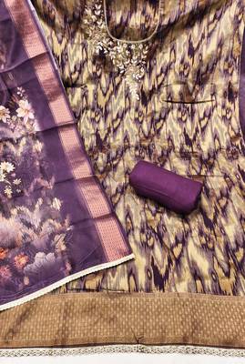 Purple cotton silk embellished unstitched dress material 3