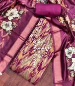 Wine cotton silk embellished unstitched dress material