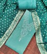 Turquoise roman cotton embroidered unstitched dress material