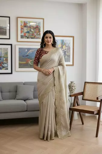 Pure soft Rangoli silk Embroidery Work Saree With Blouse Set For Women's