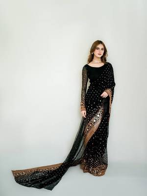 black soft georgette saree with sequins embroidery work 1
