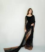 Heavy Soft Georgette Sequins embroidery work Black Color Saree With Blouse Set