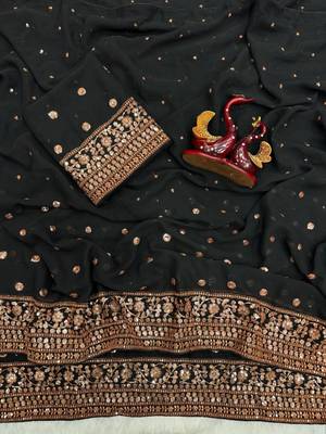 black soft georgette saree with sequins embroidery work 3