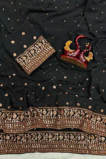 black soft georgette saree with sequins embroidery work