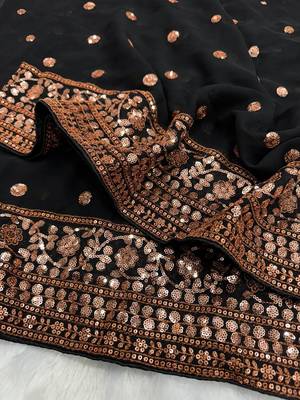 black soft georgette saree with sequins embroidery work 4