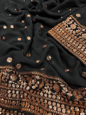 black soft georgette saree with sequins embroidery work 5