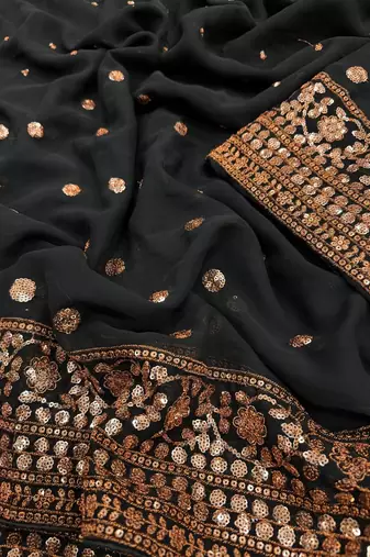 black soft georgette saree with sequins embroidery work