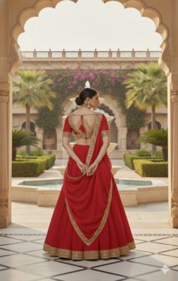 Classic Red Lehenga with Gold Border 2