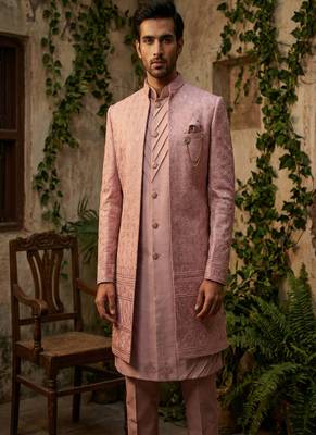 Pink thread and sequins embroidered indowestern 2
