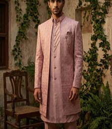 Pink thread and sequins embroidered indowestern
