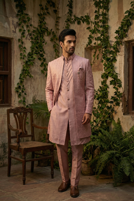 Pink thread and sequins embroidered indowestern 1