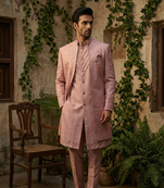 Pink thread and sequins embroidered indowestern