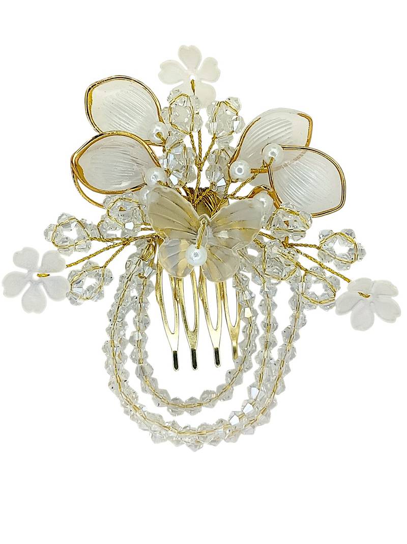 Gold plated crystal beaded embellished comb hair pin