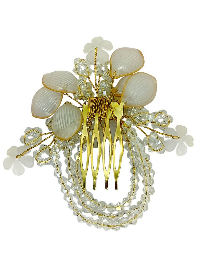 Gold plated crystal beaded embellished comb hair pin