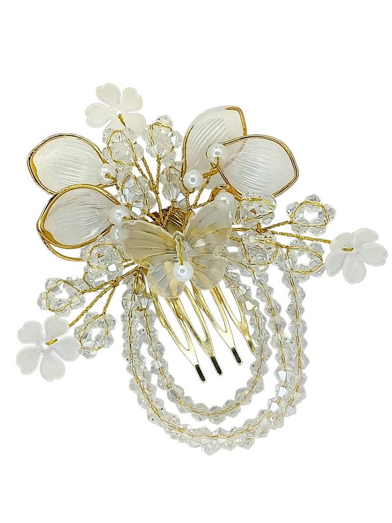 Gold plated crystal beaded embellished comb hair pin