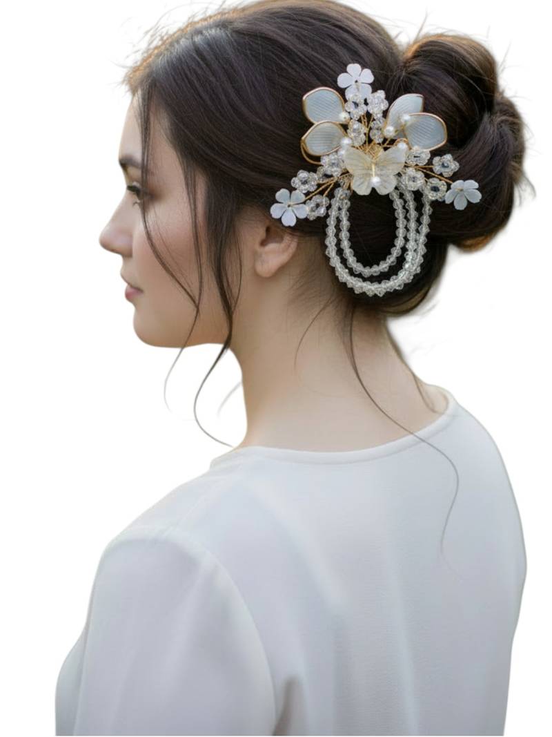 Gold plated crystal beaded embellished comb hair pin