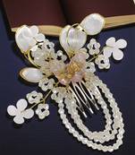 Silver plated crystal beaded embellished baby pink comb hair pin