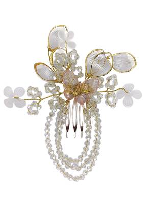 Silver plated crystal beaded embellished baby pink comb hair pin 2