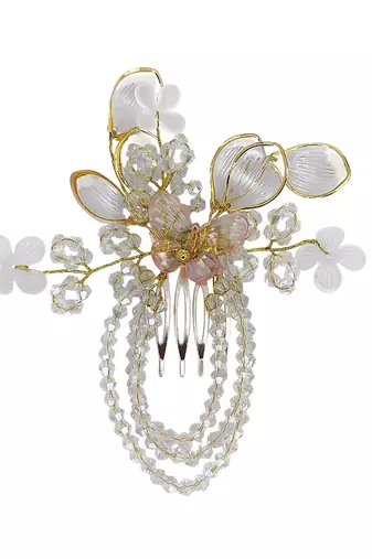 Silver plated crystal beaded embellished baby pink comb hair pin