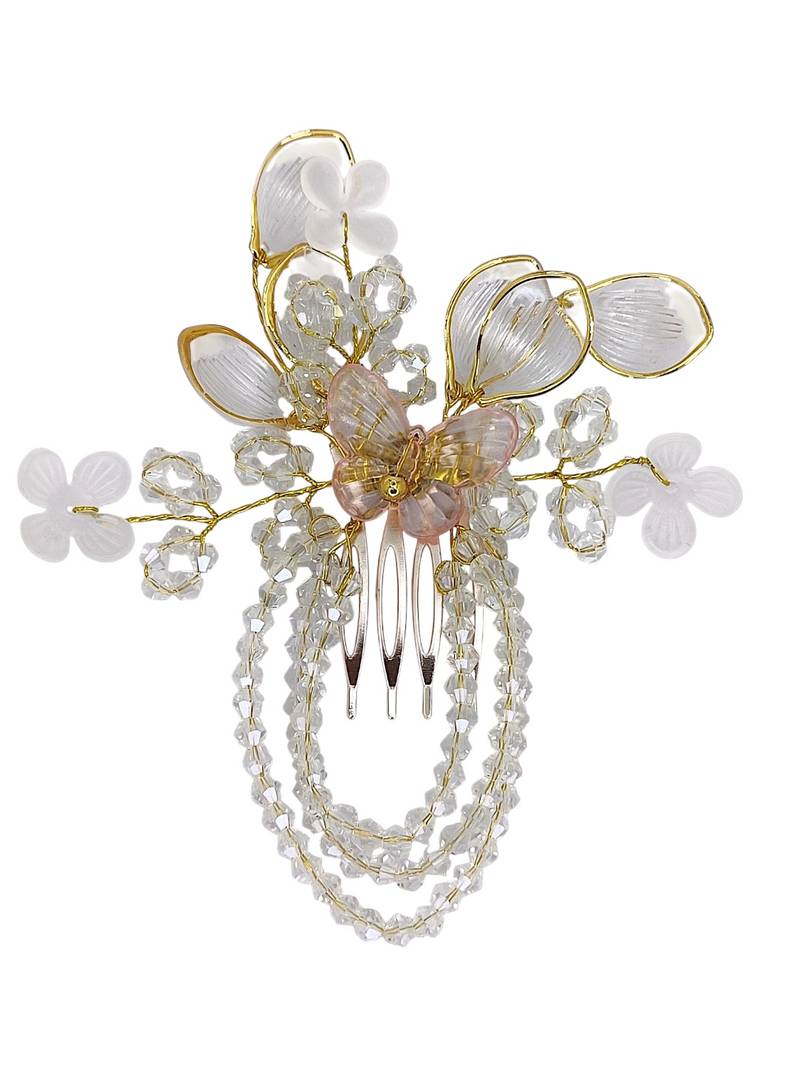 Silver plated crystal beaded embellished baby pink comb hair pin