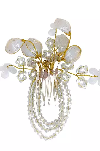 Silver plated crystal beaded embellished baby pink comb hair pin