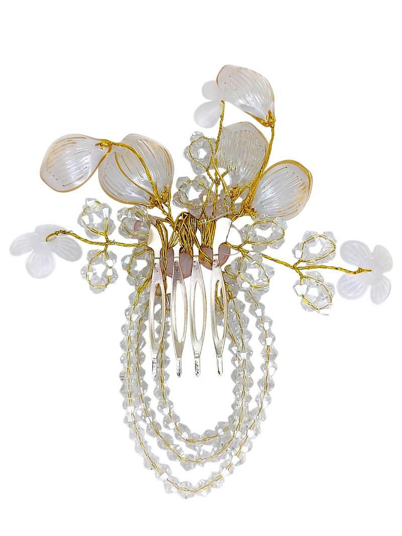 Silver plated crystal beaded embellished baby pink comb hair pin