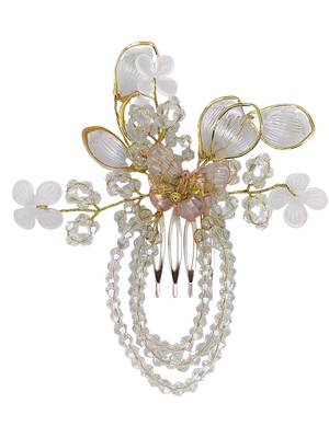 Silver plated crystal beaded embellished baby pink comb hair pin 4