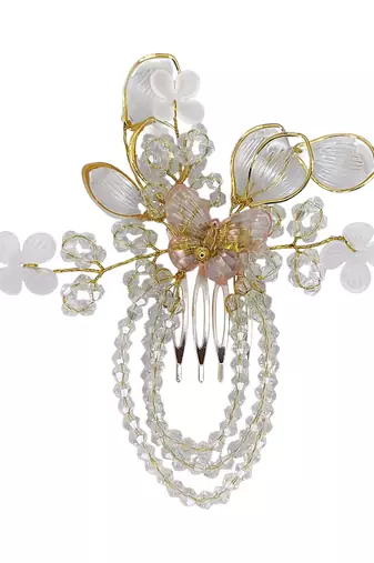 Silver plated crystal beaded embellished baby pink comb hair pin