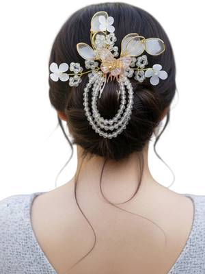 Silver plated crystal beaded embellished baby pink comb hair pin 5