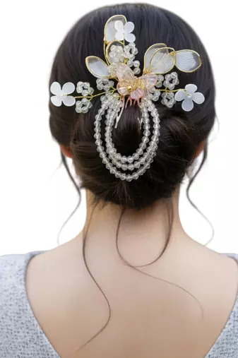 Silver plated crystal beaded embellished baby pink comb hair pin