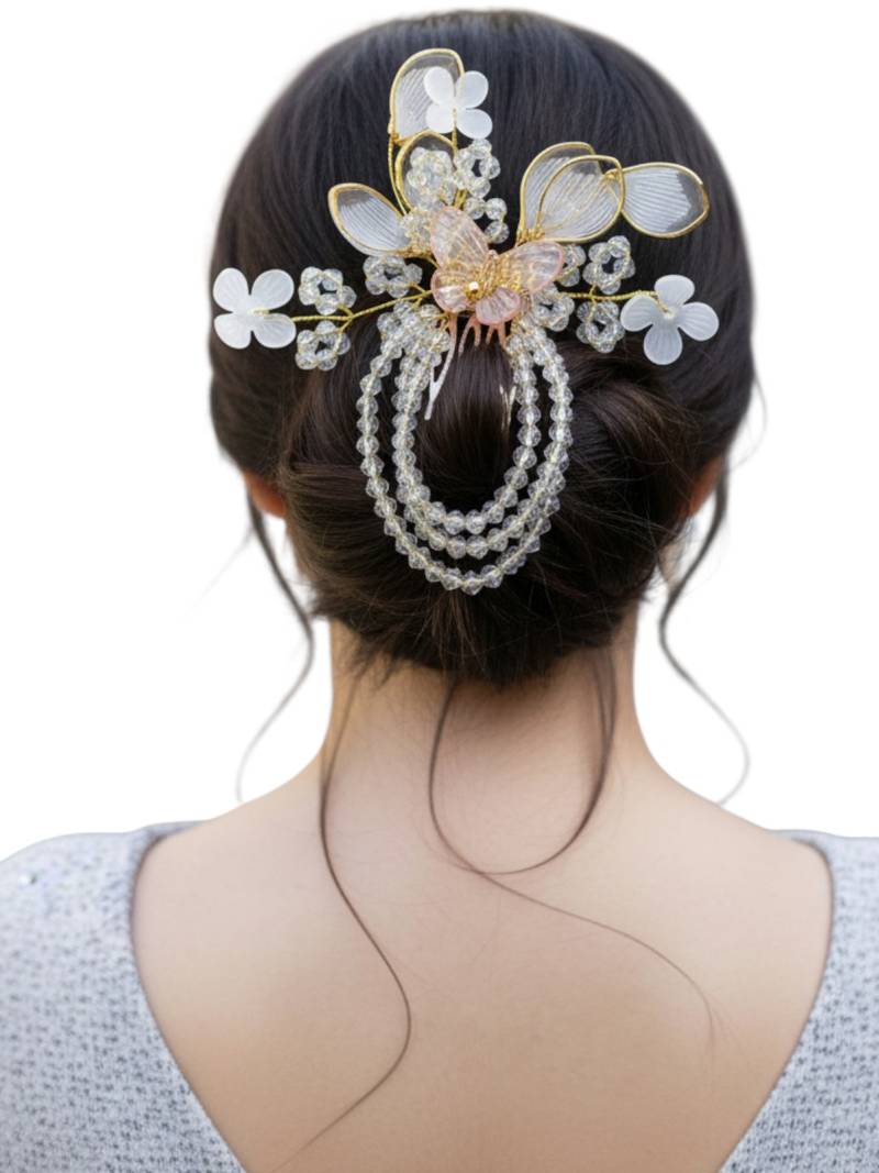 Silver plated crystal beaded embellished baby pink comb hair pin