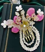 Silver plated crystal beaded embellished pink comb hair pin