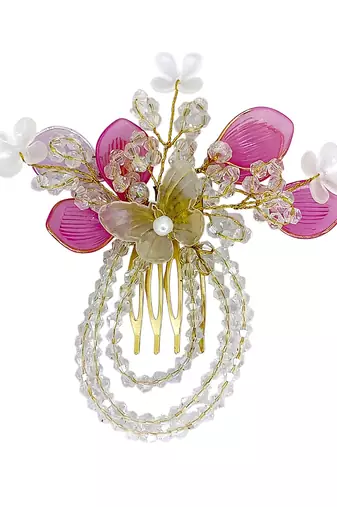 Silver plated crystal beaded embellished pink comb hair pin