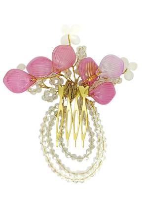 Silver plated crystal beaded embellished pink comb hair pin 3