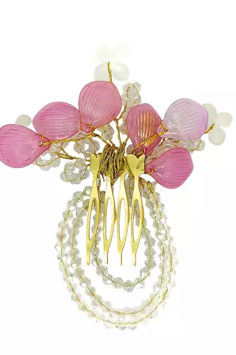 Silver plated crystal beaded embellished pink comb hair pin