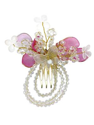 Silver plated crystal beaded embellished pink comb hair pin 4
