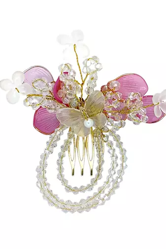 Silver plated crystal beaded embellished pink comb hair pin