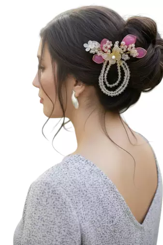 Silver plated crystal beaded embellished pink comb hair pin