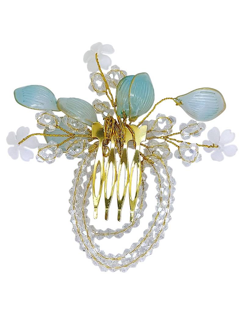 Silver plated crystal beaded embellished syk blue comb hair pin