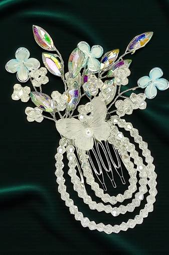 Gold plated crystal beaded embellished blue comb hair pin