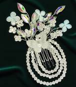 Gold plated crystal beaded embellished blue comb hair pin