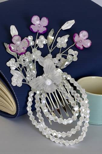 Gold plated crystal beaded embellished purple comb hair pin