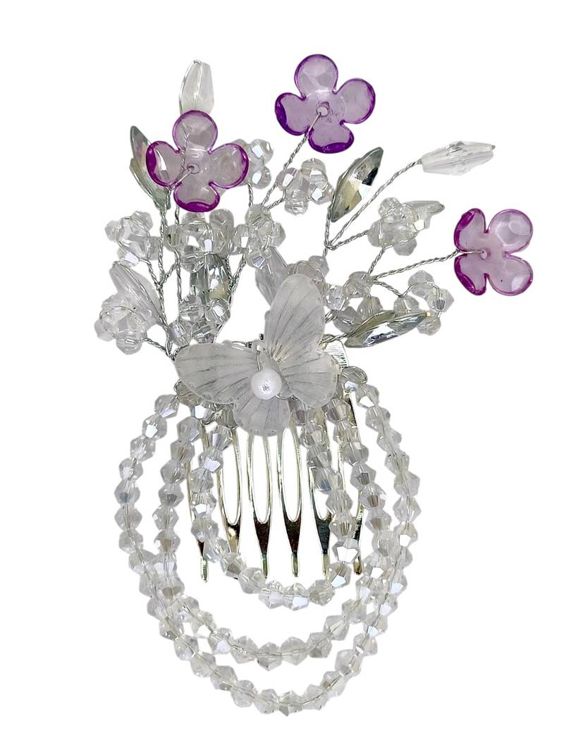 Gold plated crystal beaded embellished purple comb hair pin