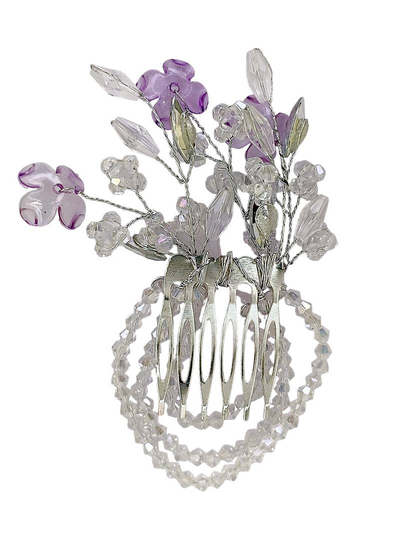 Gold plated crystal beaded embellished purple comb hair pin