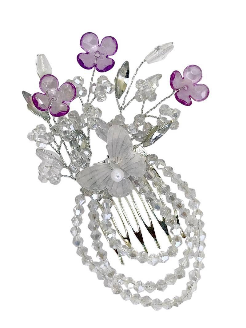 Gold plated crystal beaded embellished purple comb hair pin