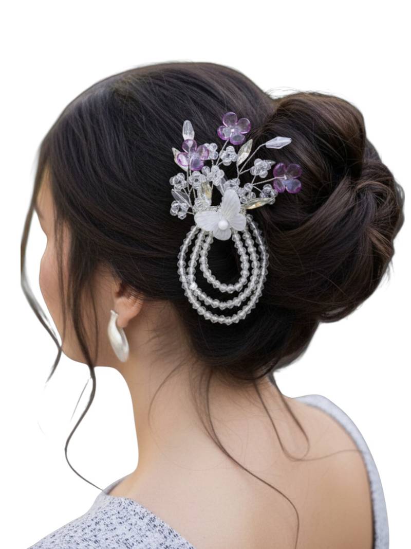 Gold plated crystal beaded embellished purple comb hair pin